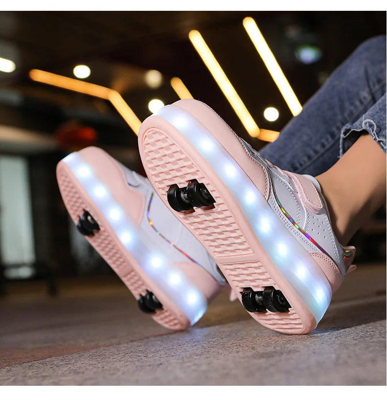 Roller Skate Shoes Kids Boys Girls Flashing Light 4 Wheel Roller Shoes Led Light Luminous Sneakers Outdoor Casual Shoes Children
