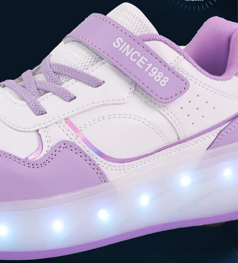 Roller Skate Shoes Kids Boys Girls Flashing Light 4 Wheel Roller Shoes Led Light Luminous Sneakers Outdoor Casual Shoes Children