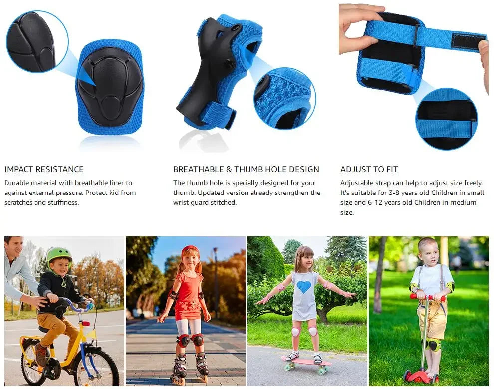 Kids Knee pads and Elbow Pads Toddler Protective Gear Set for Girls Boys with Wrist Guards 3in1 for Skating Cycling Bike Scooter