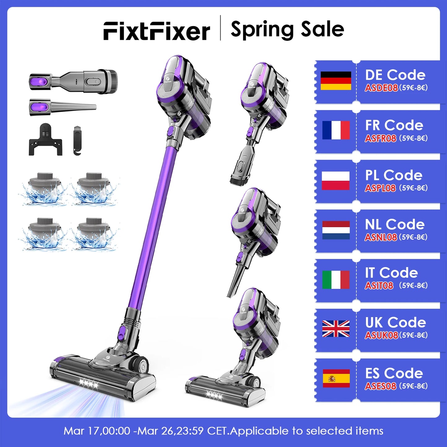 ASPIRADOR FixtFixer X6 25000Pa 250W Cordless Vacuum Cleaner Hand-held for Household Appliances, 55 Mins, 1.1L Dust Cup,Removable B