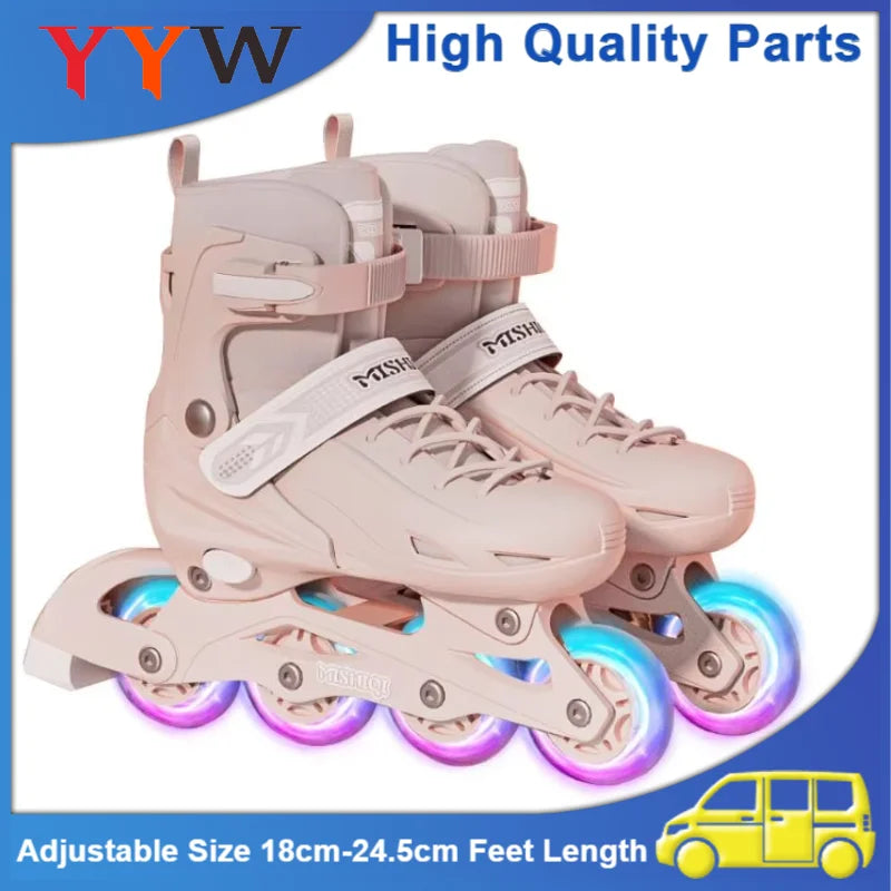 Flashing Inline Roller Skates Women Men Adjustable Size 4 Wheels Skate Shoes For Boys Girls Beginner Outdoor Skating Sneakers