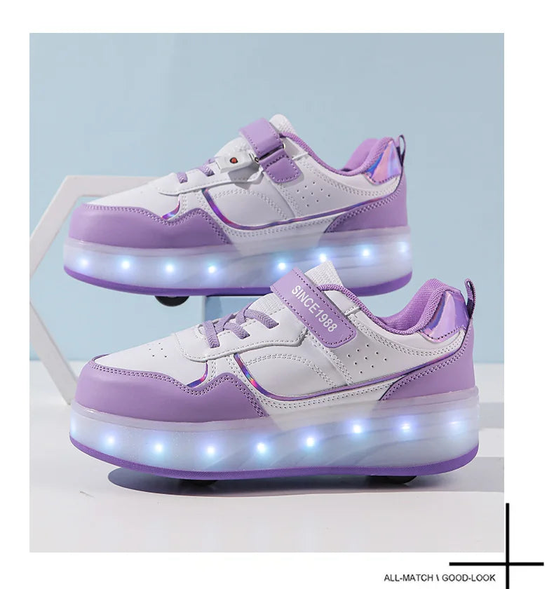 Roller Skate Shoes Kids Boys Girls Flashing Light 4 Wheel Roller Shoes Led Light Luminous Sneakers Outdoor Casual Shoes Children