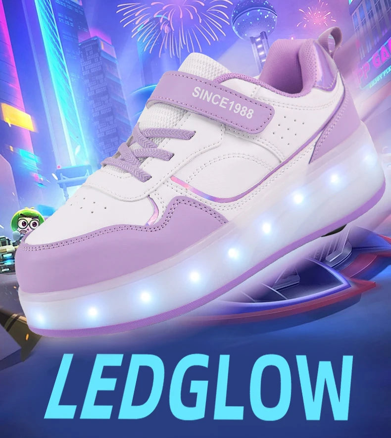 Roller Skate Shoes Kids Boys Girls Flashing Light 4 Wheel Roller Shoes Led Light Luminous Sneakers Outdoor Casual Shoes Children