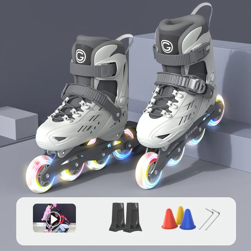 Inline Roller Skates With Helmet, Elbow And Knee Pads Shoe Bag Set Flash 4 Wheels Sneakers For Boys Girls Adjustable Skate Shoes