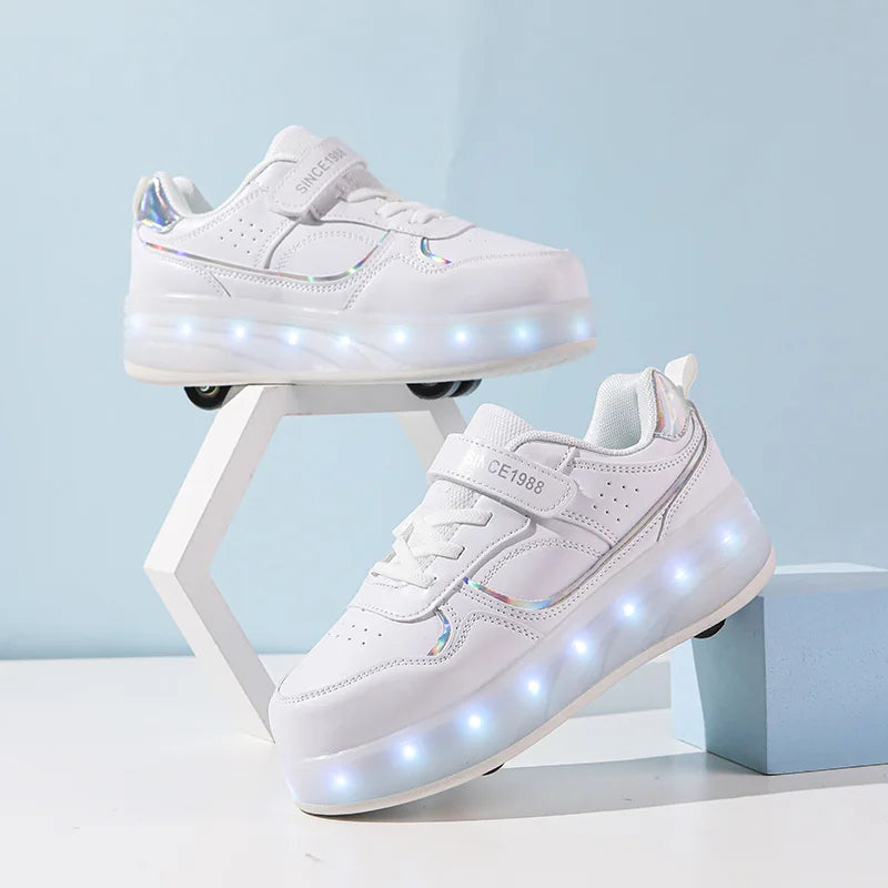 Roller Skate Shoes Kids Boys Girls Flashing Light 4 Wheel Roller Shoes Led Light Luminous Sneakers Outdoor Casual Shoes Children