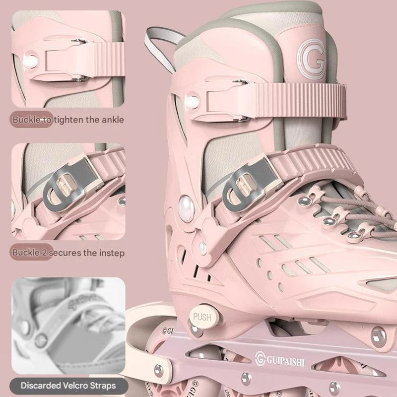 Inline Roller Skates With Helmet, Elbow And Knee Pads Shoe Bag Set Flash 4 Wheels Sneakers For Boys Girls Adjustable Skate Shoes