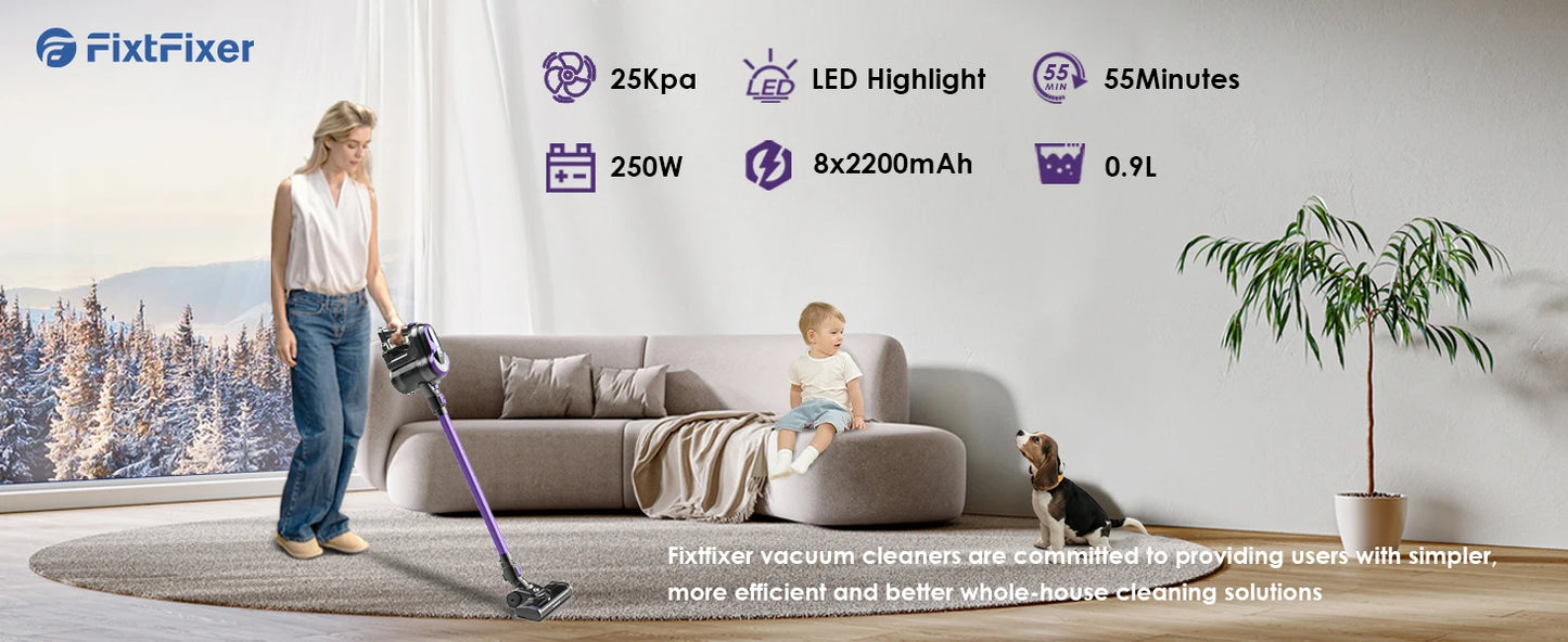 ASPIRADOR FixtFixer X6 25000Pa 250W Cordless Vacuum Cleaner Hand-held for Household Appliances, 55 Mins, 1.1L Dust Cup,Removable B