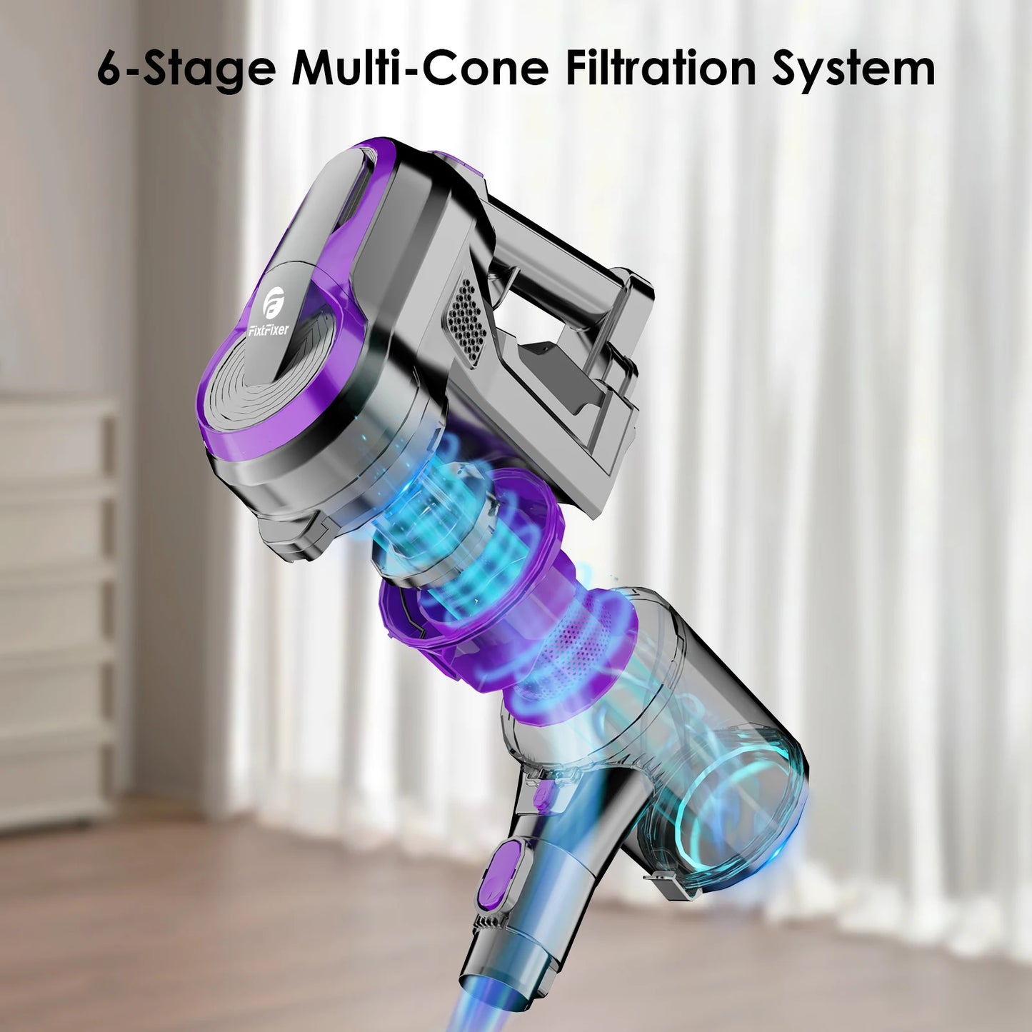 ASPIRADOR FixtFixer X6 25000Pa 250W Cordless Vacuum Cleaner Hand-held for Household Appliances, 55 Mins, 1.1L Dust Cup,Removable B