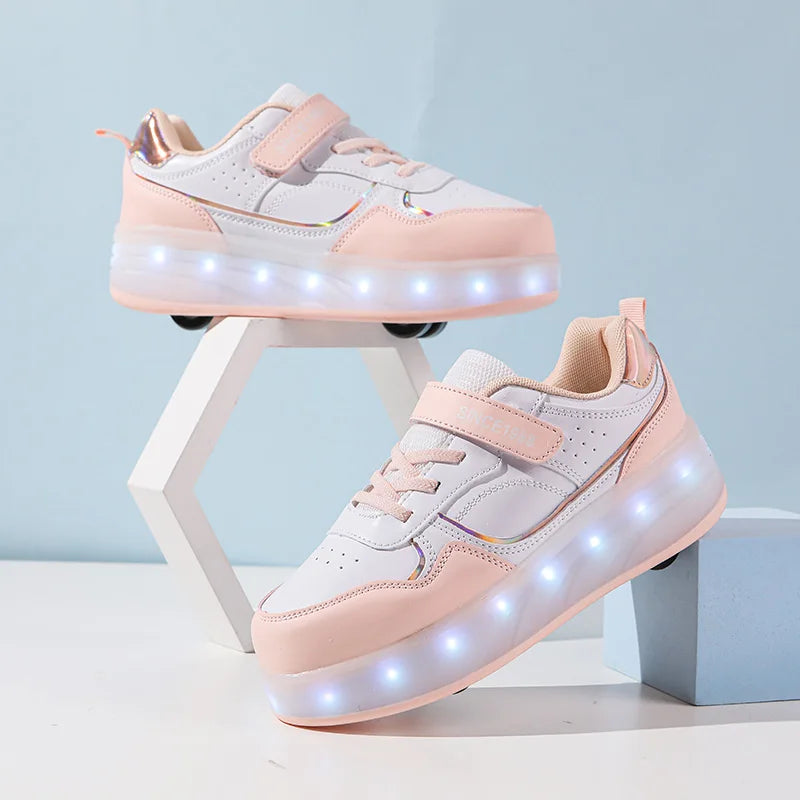 Roller Skate Shoes Kids Boys Girls Flashing Light 4 Wheel Roller Shoes Led Light Luminous Sneakers Outdoor Casual Shoes Children