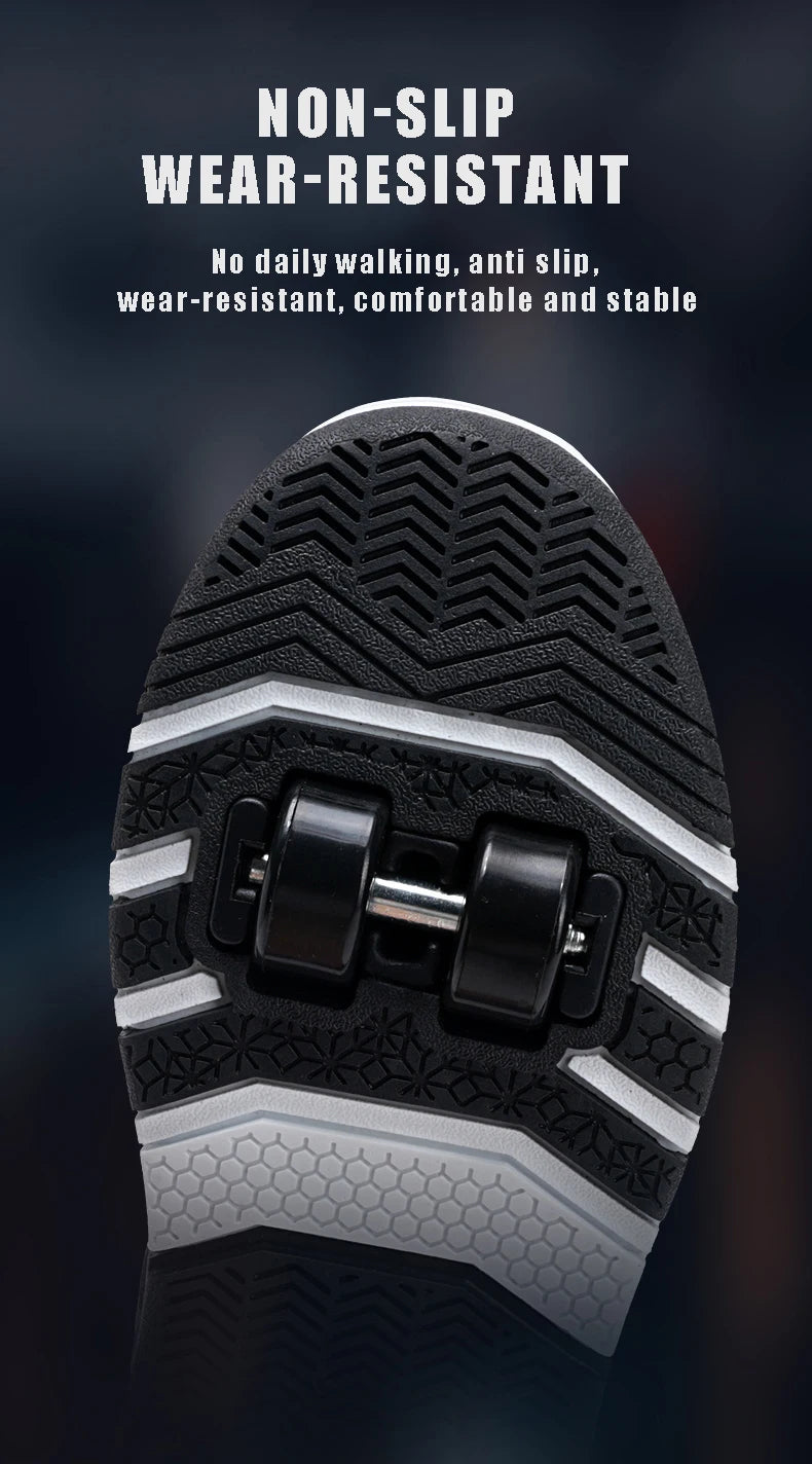 Four wheel roller shoes Boys girls walking shoes Casual outdoor sports slide and shrink school students pulleys shoes sneakers