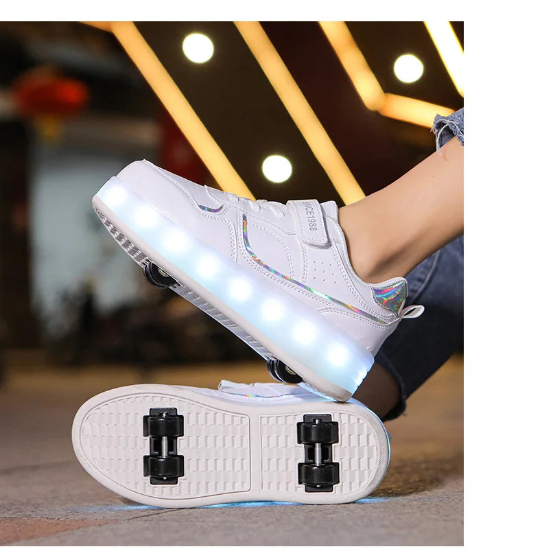 Roller Skate Shoes Kids Boys Girls Flashing Light 4 Wheel Roller Shoes Led Light Luminous Sneakers Outdoor Casual Shoes Children