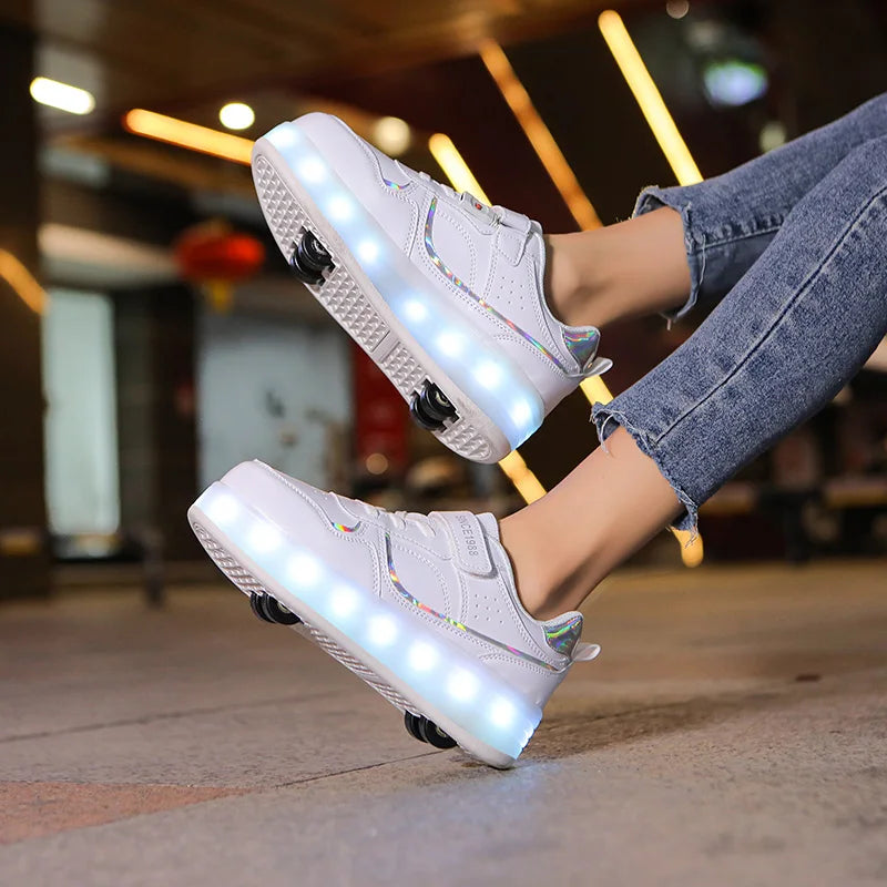 Roller Skate Shoes Kids Boys Girls Flashing Light 4 Wheel Roller Shoes Led Light Luminous Sneakers Outdoor Casual Shoes Children